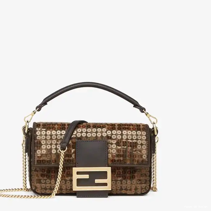 HOT FF In Brown Motif Sequins Mini Fendi Baguette Bag with Fabric 0325